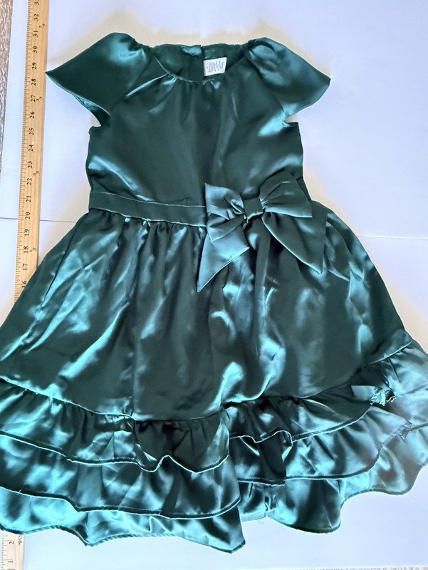 Girls Gymboree Green Satin Cap Sleeve Tiered Fit & Flare Holiday Dress Size 8