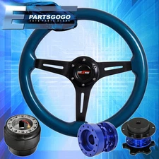 Blue Wood Deep Dish Steering Wheel + Quick Release + Extender For 88-91 Civic