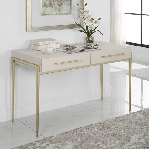 Uttermost 22900 48" MDF and Metal 2 Drawer Writing Desk - Gold - Picture 6 of 6