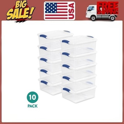 Sterilite 15 Quart Latch Box, Clear Plastic Storage Bin with Clear Lid, 10 Ct