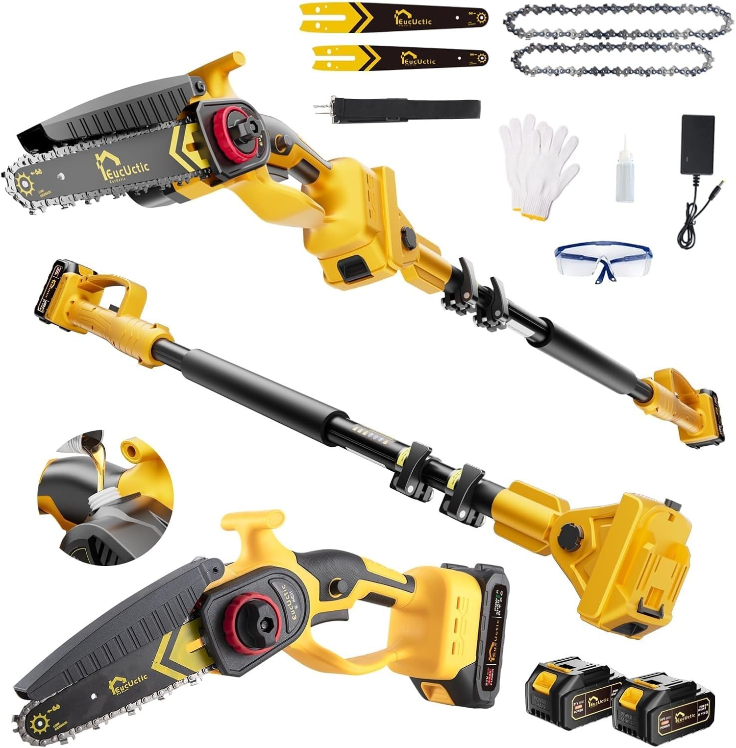 2-IN-1 Cordless 6-Inch Pole Saw and Chainsaw Compatible with Dewalt 20V MAX* Ba