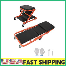 36" Z-Creeper Seat on Wheels,2-in-1 Foldable Garage Creeper Shop Seat 330 LBS