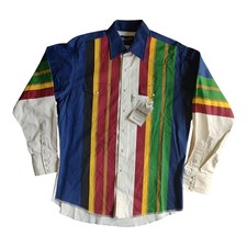 Vintage Wrangler Brushpopper Striped Multicolor Long Sleeve Western Shirt Sz L