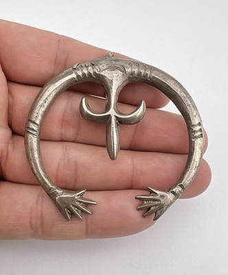 HUGE Vintage Navajo Sandcast Sterling Silver Stamped NAJA Hook Pendant