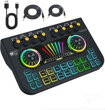 Gaming Audio Mixer Sound Board Mixer w USB Audio Interface Voice Changer, All...