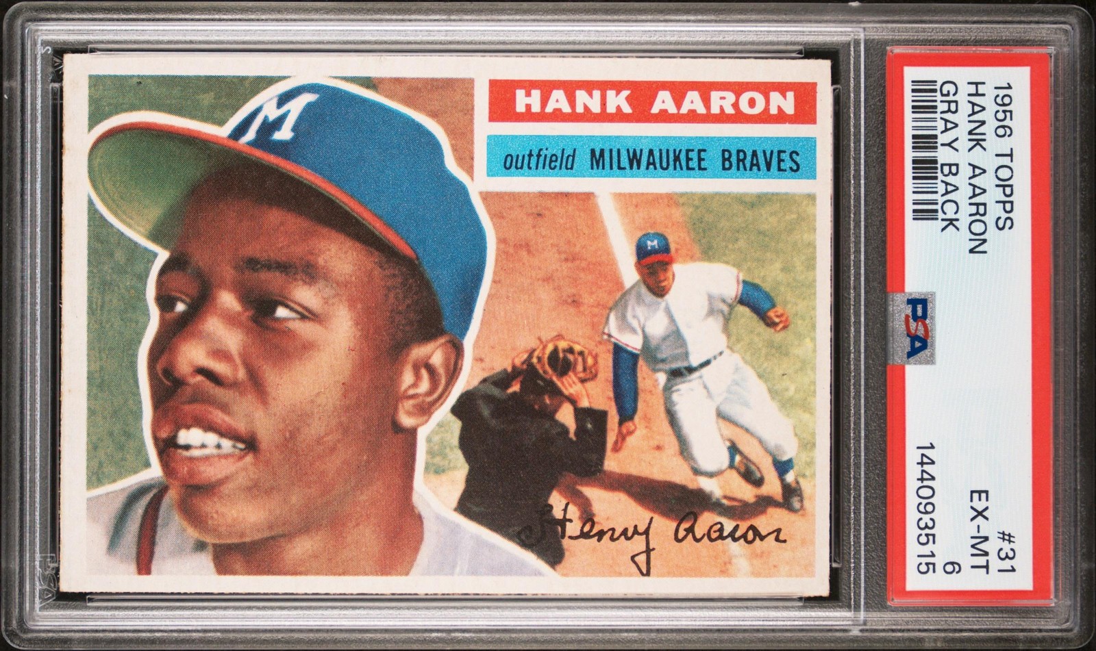1956 Topps 31 Hank Aaron Gray Back PSA 6