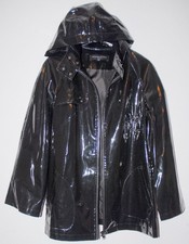 ON PARLE DE VOUS Damen Hoch Glanz Regenjacke + Kapuze Regen Jacke Mantel ca 42/M