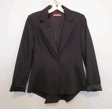 Alice  Olivia Sz S Black Blazer Tapered Jacket Asymmetrical Tail Button Back