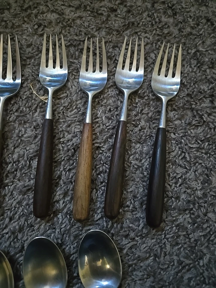 12 cucharas de acero inoxidable de palisandro Noruega Lauffer tenedores daneses modernos Foto 2 de 4