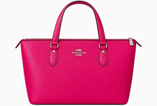 Coach Pink Zip Top Tote Bag w/ Silver Hardware, Logo Accents  Inner Pockets