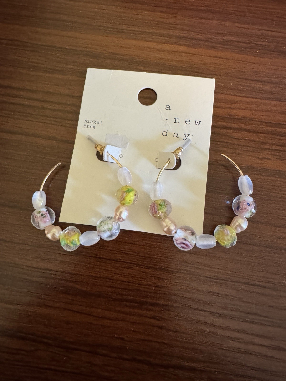 A New Day Beaded Hoop Earrings Pastel Floral Glass Beads Nickel Free NWT