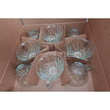 VTG Anchor Hocking Set of 8 Clear Glass Tea Cups with Handles Swirl Design