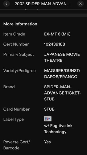 Spider-Man - 2002 Japanese Movie Ticket Stub - Tobey McGuire - Marvel - Graded PSA - Bild 4 von 4