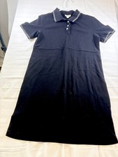Talbots Black Solid Shirt Dress Knee Length Short Sleeve Collared Size L Stretch