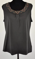 East 5th Womens L Sleeveless Beaded Knit Shell Top ~ Black & Brown Beads ~ EUC