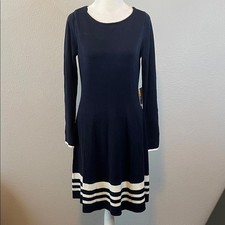Jessica Howard Long Sleeve Sweater Dress Blue/White Size Small NWT