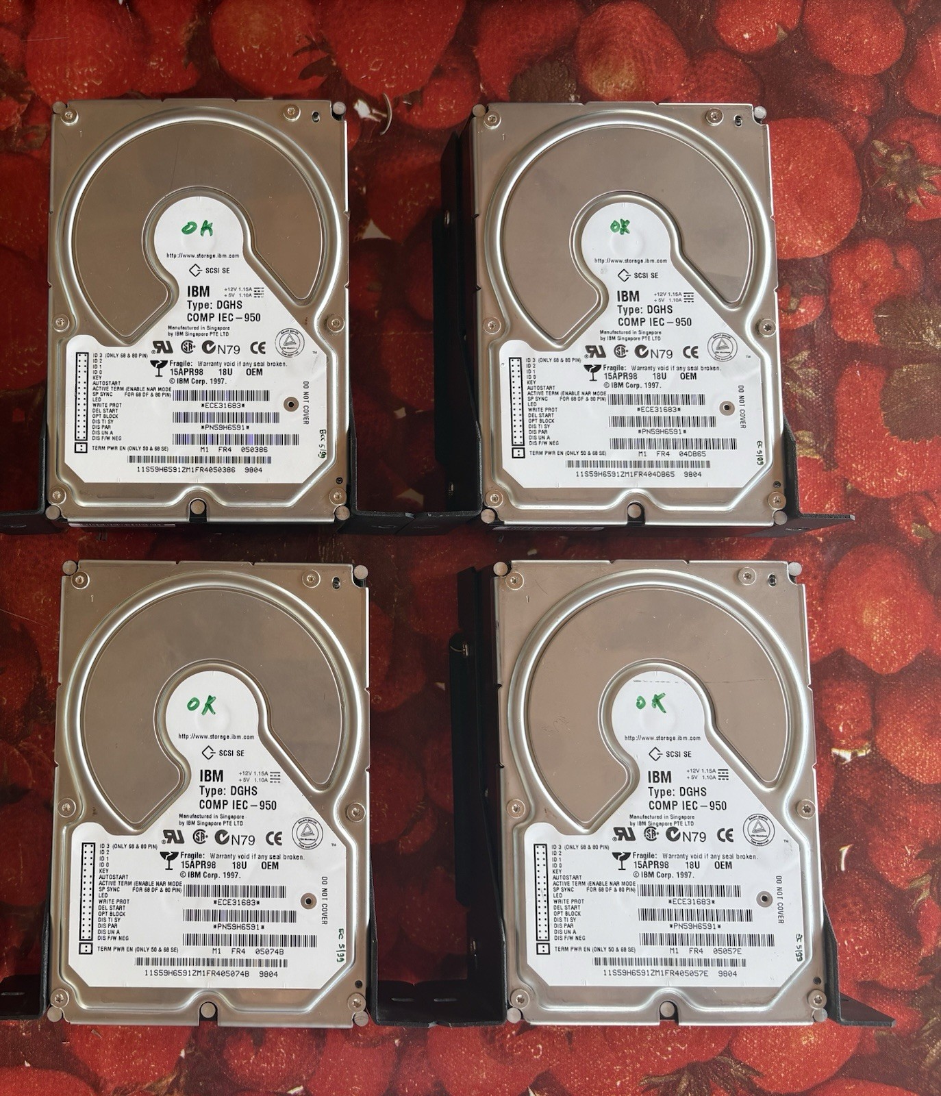 Lotto x 4 - IBM DGHS 18.2GB 59H6591 7200RPM 68-Pin Wide Ultra SCSI 3.5” OEM