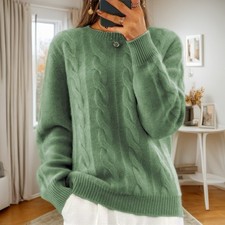 2024 Autumn and Winter Casual Crew Neck Solid Color Sweater Knit Women's   