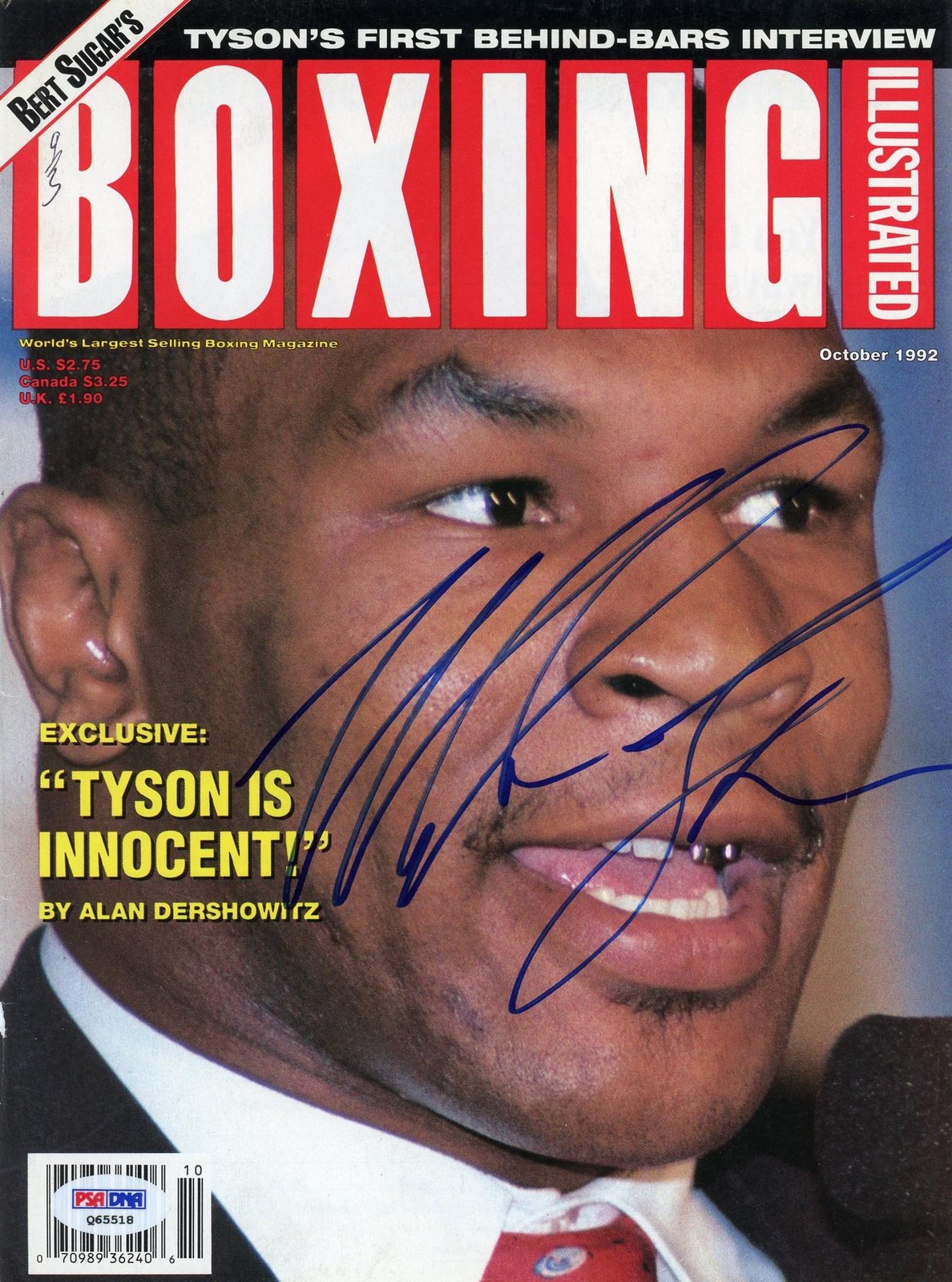 Mike Tyson Autographed Boxing Illustrated October 1992 Magazine Cover PSA/DNA