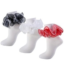 Women's Big Ruffle Socks with 4-Layer Lace Frilly Ankle Red + White + Black