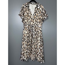 Cato Leopard Print Tie Waist Midi Career Shirt Dress - 20W - Women's Plus Size