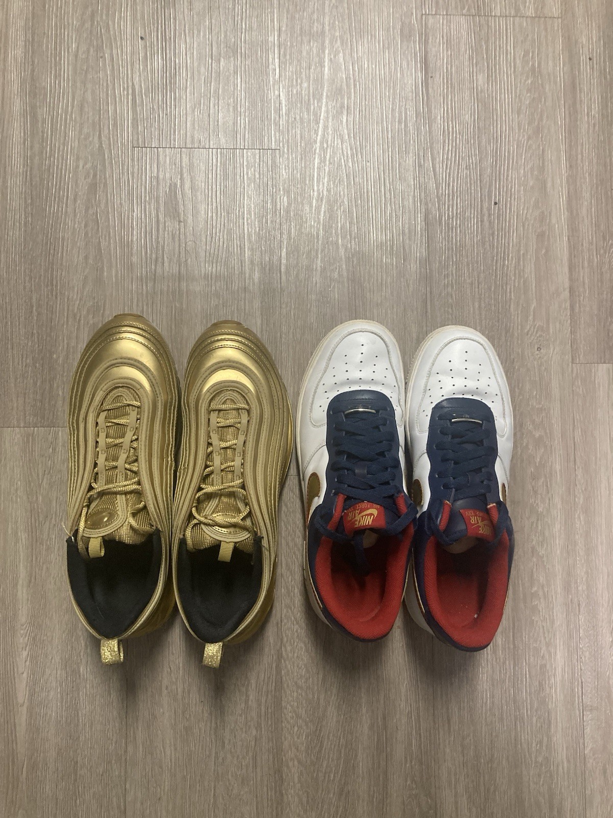 SAOLA Lotto scarpe Nike Air Force 1 Air Max 97 pacchetto 2 paia taglia 10 5 oro olimpico USA