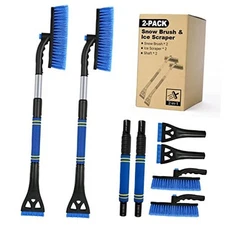  2PCS Ice Scrapers for Car Windshield, 2-in-1 Snow Scraper and Snow Blue 2Pack
