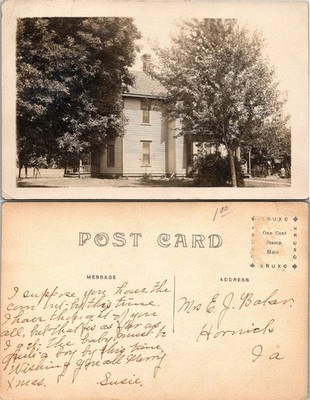 USA Hornick IA E.J. Baker Two Story House with Trees RPPC Antique Postcard