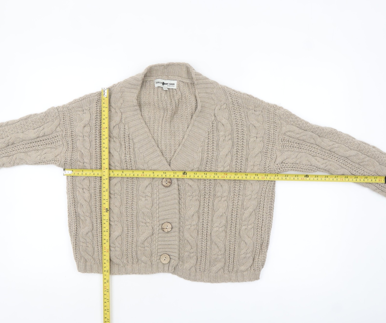 Collezione Gaia Womens Cardigan Jumper Size S Beige V-Neck Cable-Knit Casual image 3