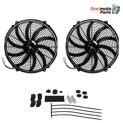 Grefmoto Pair 16'' Slim Fan Push Pull Electric Radiator Cooling Fan Universal