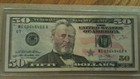 2013 PRINTING ERROR RED SMEAR BLEED ON FACE OF FEDERAL RESERVE  50 DOLLAR NOTE  — photo 1