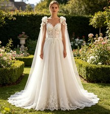 Off Shoulder 3D Floral Priness Wedding Dress Lace Corset A Line Tulle Church