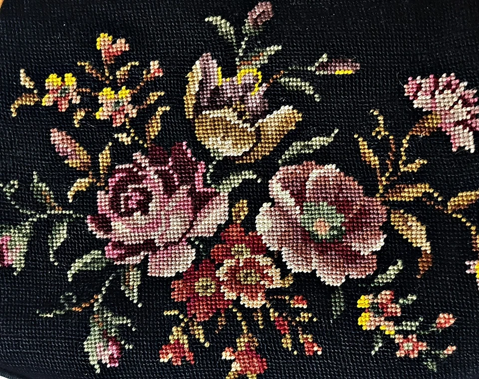 Bolso sin asas vintage auténtico estilo victoriano bordado floral negro dorado Foto 4 de 4