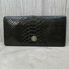 VERSACE Black Leather Long Wallet snake