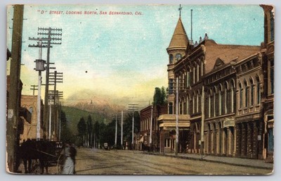 San Bernardino CA D Street North Dirt Road Horse & Buggy Street Action postcard