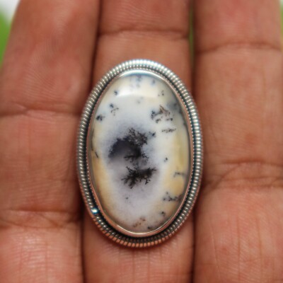 DENDRITE NATURAL GEMSTONE RING 925 STERLING SILVER HANDMADE JEWELRY RING 3 TO 12