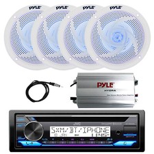 Marine Bluetooth CD Radio, Amplifier, Antenna, 4x 5.25" 180W LED White Speakers