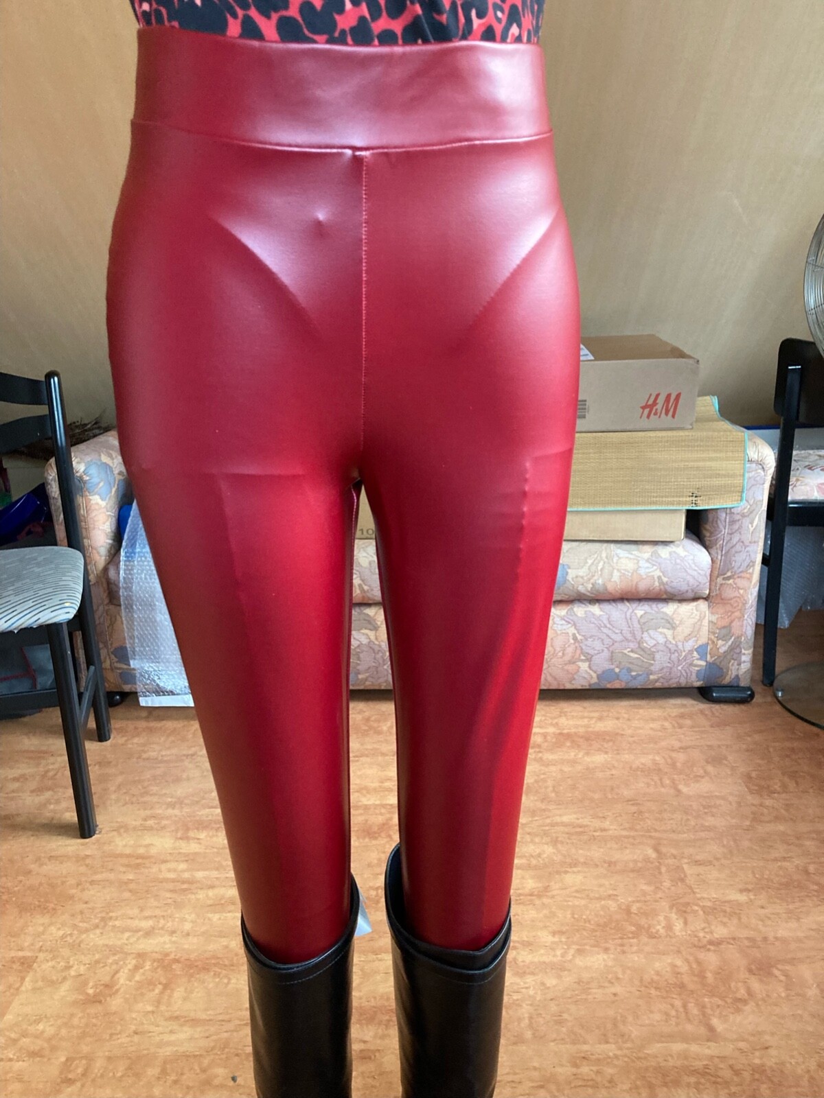 Leggings in Lackoptik Dunkelrot Größe M red vinyl look leggings eBay