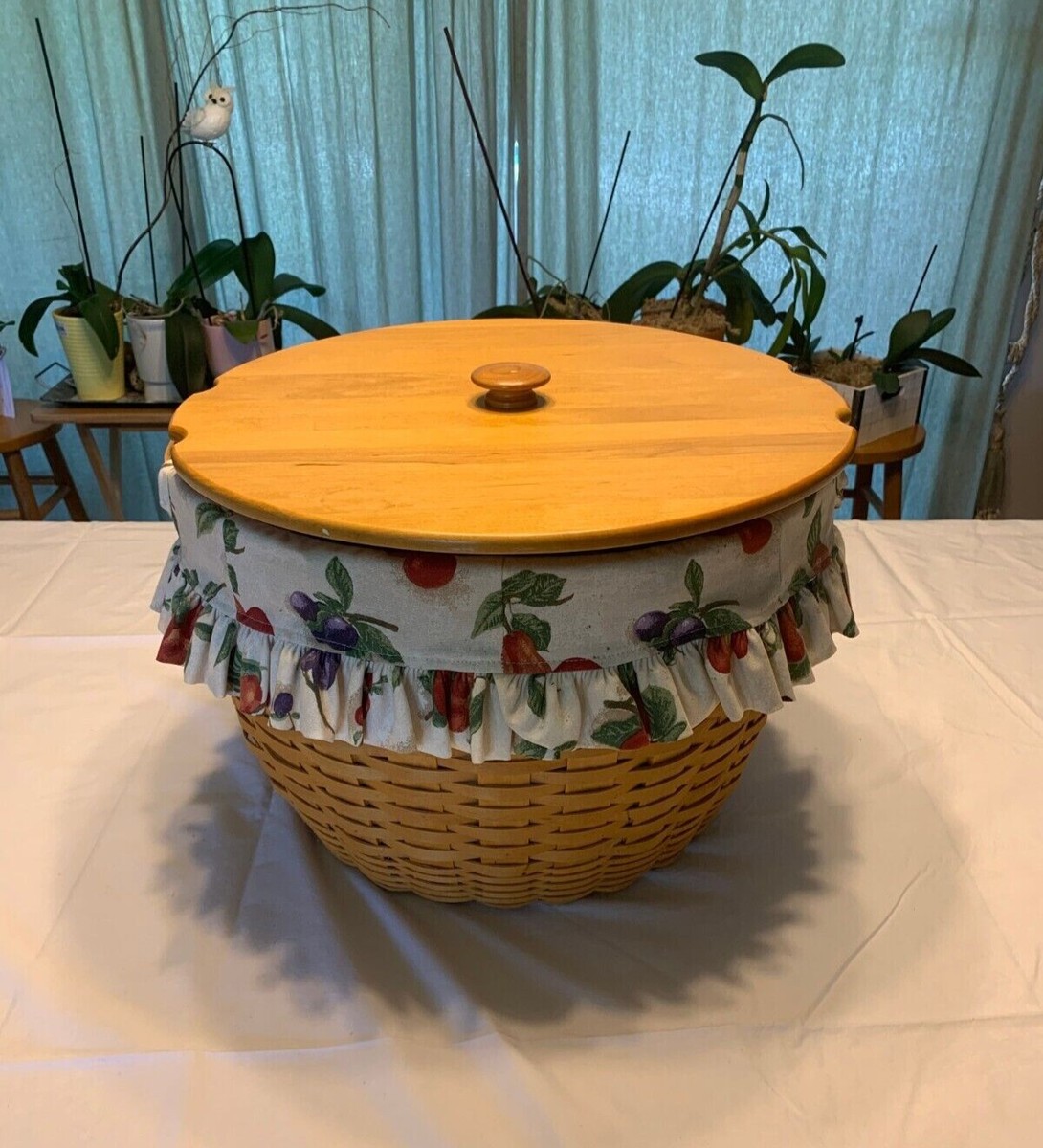 Large Round Longaberger Basket | Lid &Handles | Cherry pattern