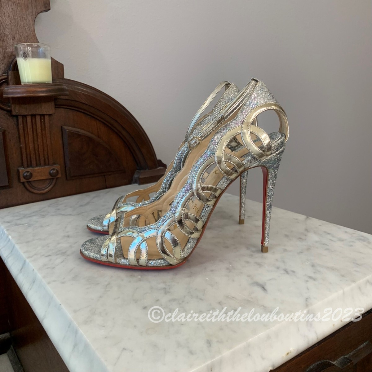 Christian Louboutin Houla Hot 100 Silver Specchio Ankle Strap