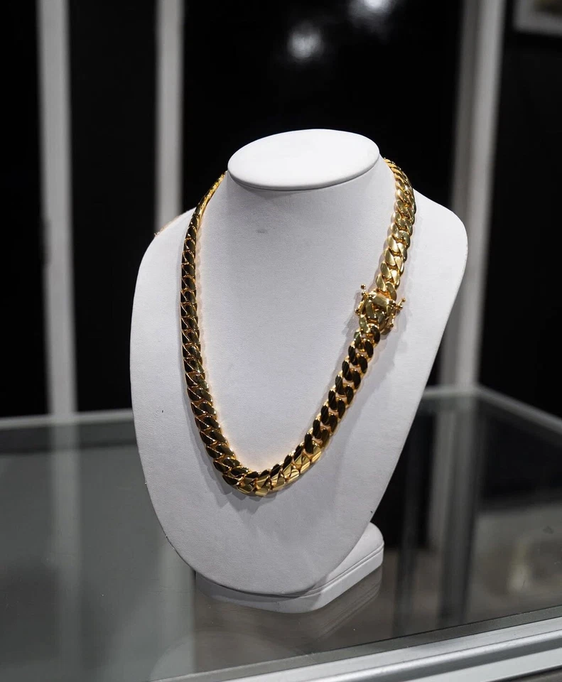 Cadenas de Titanio Chapada en Oro 14K Para Hombre Cadena Cubana Joyería 8-12 MM Foto 3 de 4