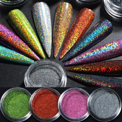 Holografisches Nagelpulver mit Applikator Chrom Schimmer Spiegel Glitzer Pigment