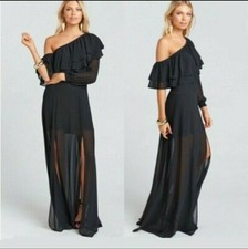 Show Me Your Mumu Emma Ruffle Maxi One Shoulder Black Sz S