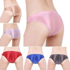 Mens Women Silky Shiny Satin Glossy Wet Look Knickers Briefs Underwear PantiesX1