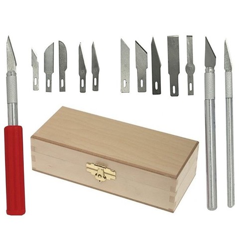 16/Set Hobby Rasierklinge mit Holzetui Exacto Klingen Bastelmesser Schablone - Bild 1 von 3