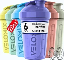 -6 PACK- 20 OZ Protein Shaker Bottles for Protein Mixes, Shaker Cups for Prot...