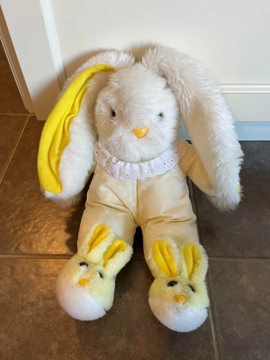 Vintage White Rabbit Plush Bunny 12 Inch Pjs Yellow Bunny Slippers
