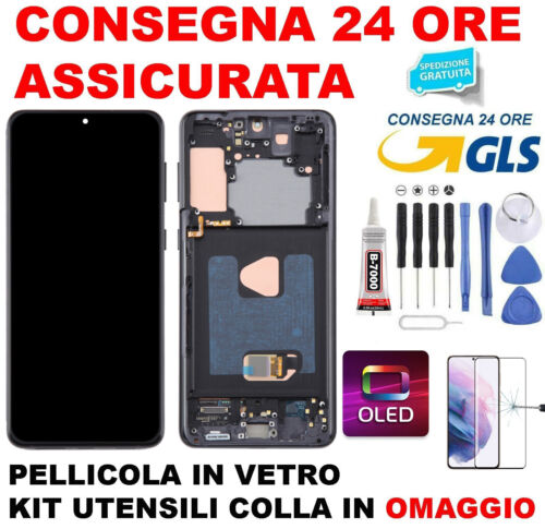 DISPLAY FRAME SAMSUNG GALAXY S21+ PLUS SM-G996 TOUCH SCREEN NERO SILVER VIOLA - Foto 1 di 15