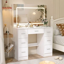 New Vanity Table Set Makeup Bedroom Dressing Lighted LED Large Mirror 7 Drawers