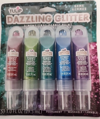 Tulip Dazzling Glitter Gems Five Fabric Paints Permanent Great for Crafts NIP!